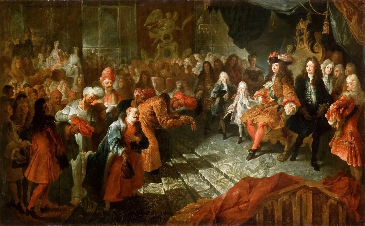 Luigi XIV riceve l'ambasciatore persiano nella Galerie des Glaces di Versailles